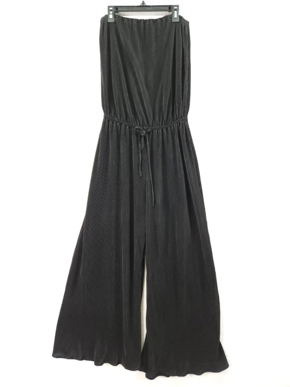 Blue Life Womens Medium Black Plisse Strapless Jumpsuit Wide Leg Drawstring